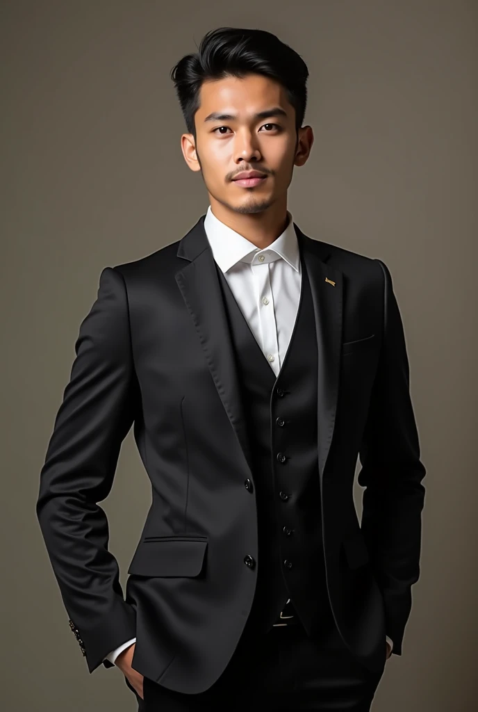 Photographing a young man with fair skin, black hair and chin, with authentic Arabic features and wearing an elegant formal suit.
The young man stands in a formal position, giving the picture a professional and elegant character. .
The background of the pi...