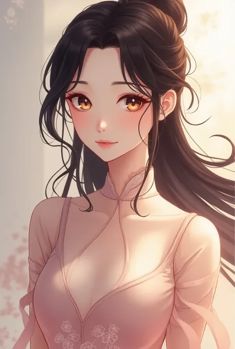  Beautiful girl with long wavy hair, Chinese dress, anime, breasts
