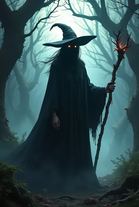 A witch in a haunted forest