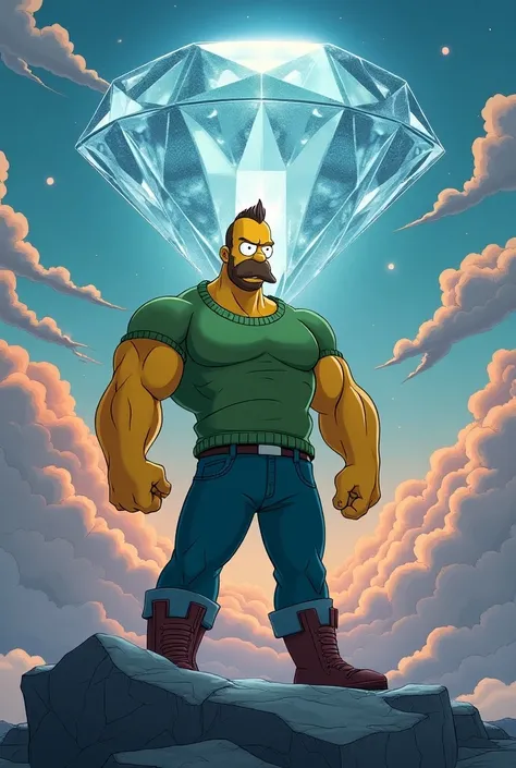 Simsom Ned Flanders bodybuilder sky above a giant diamond 