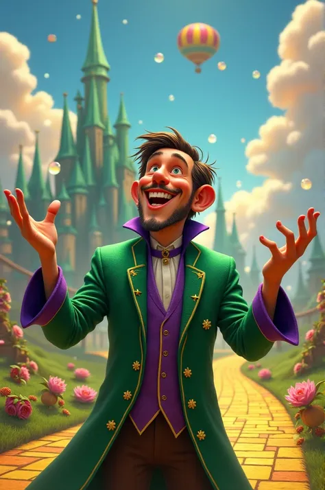   A magician inspired by the story The Wizard of Oz, with details inspired by Disney Pixar   
