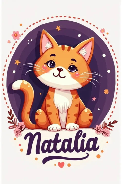 make me an logo that I can use for my crochet buisness, there should be a cat and a purple background with a name natalia