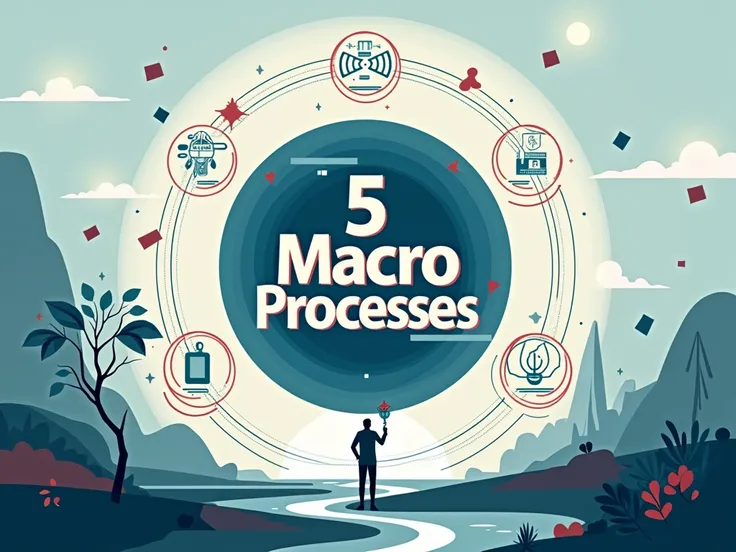 CREATE AN IMAGE THAT SAYS IN THE CENTER THE 5 MACRO PROCESSES