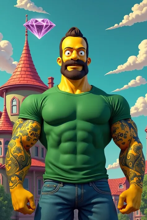 House of the Simsoms Ned Flanders green t-shirt tattooed sky bodybuilder 
Giant diamond 