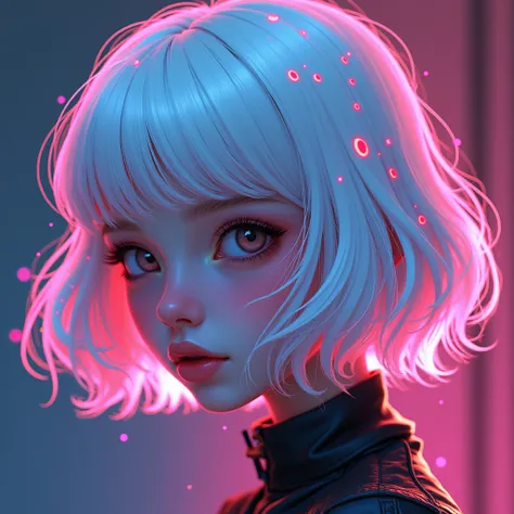 A realistic The soft-eyed girls hair and nike was neon patterns, the patterns were very dense and elegant. White short haired 