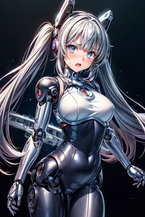  posing for a blue ,  cute girl, (( one girl )), ((baby face:1.4)), ((cute:1.4)), 
break 

(((Mechanical cyborg bodysuit of a girl ) photo on a black background  :1.4),  Robot Girl :1.4,  gauntlet , ( headgear :1.2 +  headphones)),
break 

((sky blue hair ...