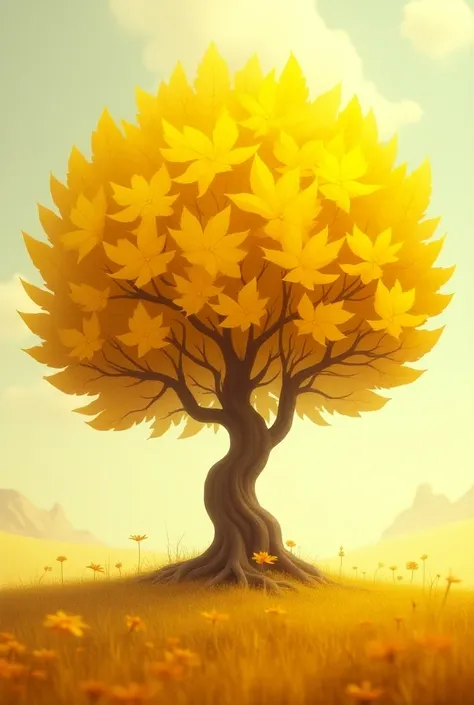 yellow, resembling a , which shows continents in the form of tree leaves