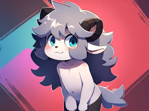 colorful background, beautiful, very high quality, cute gray sheep boy, thick hair, detailed body without clothes