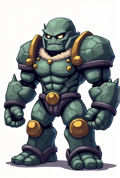 Stone golem, tall, strong, onyx eyes, armored, made of stone, made of many stones, no background, png, chibi, boulder, warrior, fighter, walking on all fours, with fighting gauntlets, Fur Doublet, fighter, PNG