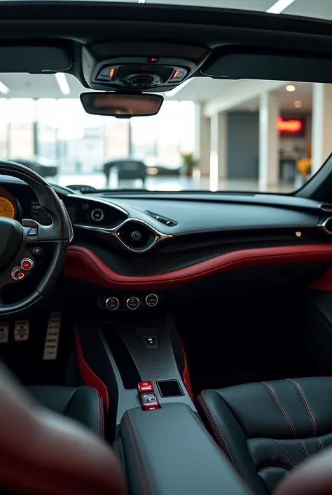 A interior  view 2025 Ferrari sf 90 black colour in the shoor room 