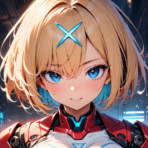 (highest quality, 4k, masterpiece :1.3), Beautiful woman, (science fiction mechanical), (solo:1.2), (red high-tech flexible mechanized armor:1.1) (female robot) (face focus) (white glowing "x" on forhead area)