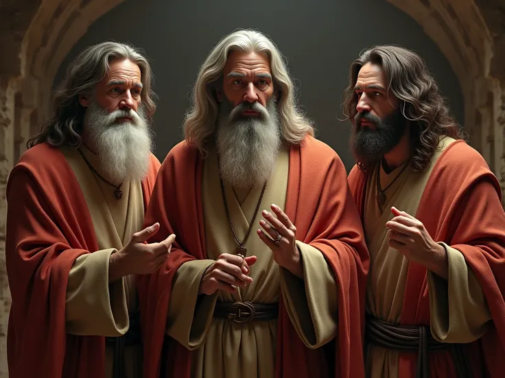 An ultra-realistic, high-quality image, with well-defined features of the prophets Moses, Jeremiah, Isaiah