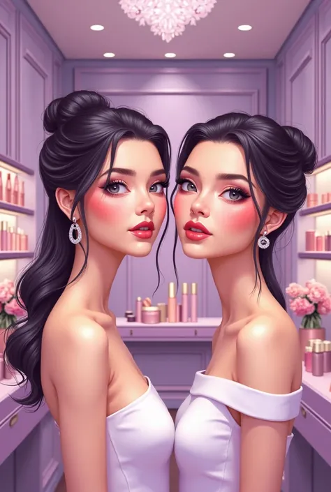  illustrates a makeup company, with lilac walls  