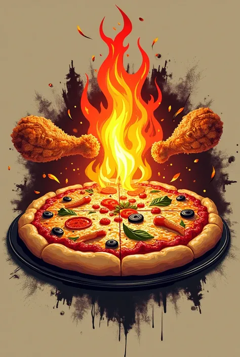 Pizza extinguished rice curry fried chicken logo