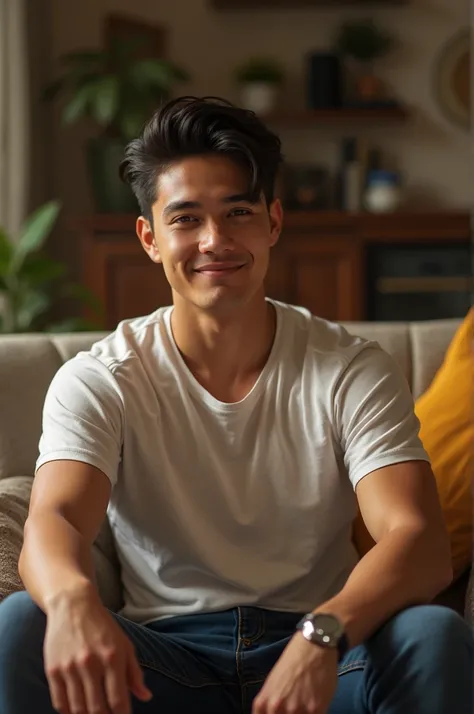 A handsome 18 year old ,  man sitting at home