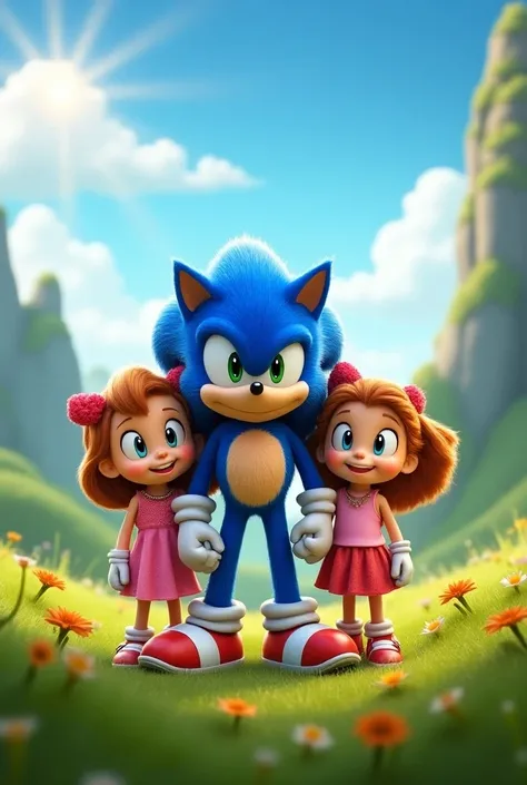 Sonic the hedgehog with his two daughters