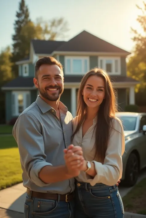 35-year-old man and woman buying the house and car of their dreams