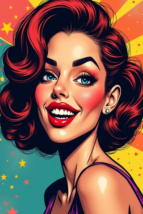 Realistic portrait of a colorful comic style woman