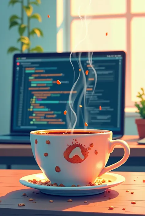 draw a picture about programming on a coffee cup