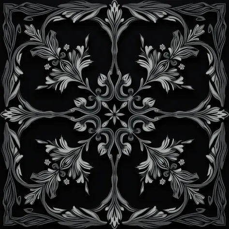 Create a  ornamental design ,symmetrical, repeating pattern combining  Neo-Noir floral elements or  Geometric Play design