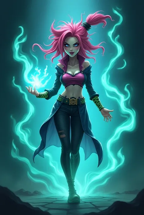 jinx de face le personnage de league of legend avec un ectoplasma 