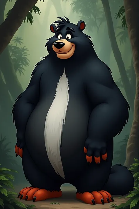 Baloo mais en noir avec les pattes rousse et un trait blanc sur le poitrail 