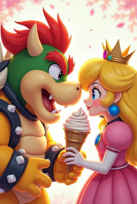 Bowser with Peach licking the same ice cream