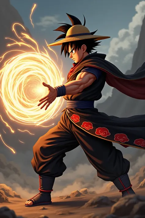 Goku doing a rasengan dressed as an itachi