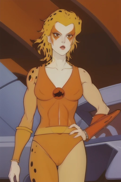 absurdres, cheetara, orange leotard, orange leggings, orange bracer, bracelet, upper body , sexy female anatomy 