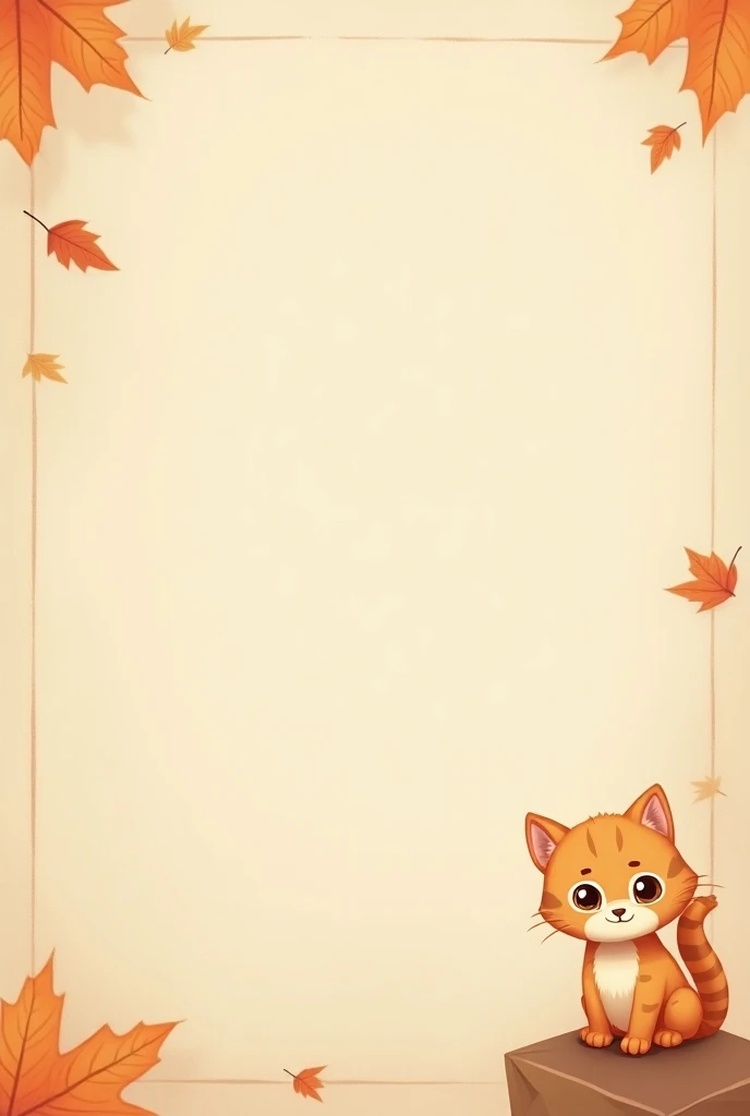  An empty template for filling out games and mailing players , a kitten is depicted on top of the edge , The background is neutral,  and the picture is in warm autumn colors . autumn leaves, Leave space to fill in .  Precision of details 