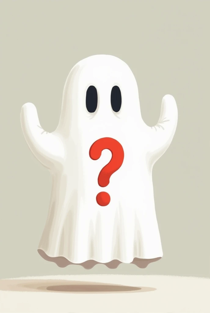 ghost, with arms raised and a red question mark in the center of the sheet,  in full body cartoon style 