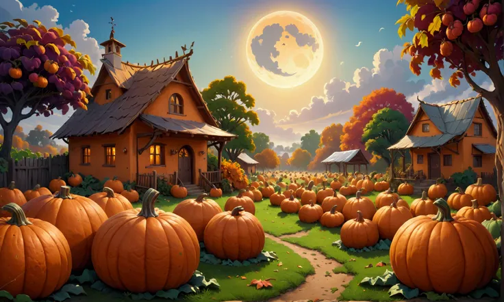        masterpiece ,       Best quality      ,      extremely detailed 8K wallpaper        ,  Lets harvest the fruits of the season together
Pumpkins dream of tradition