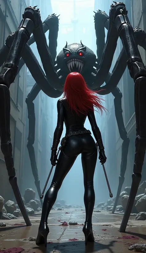 Black widow next to a giant spider 