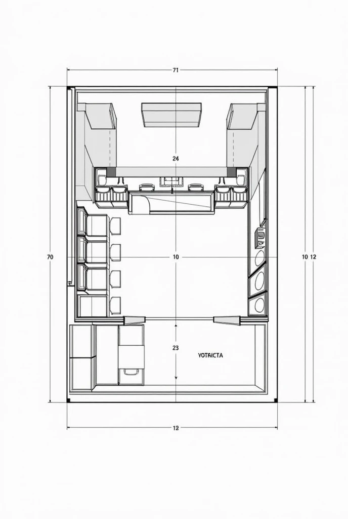 create a plan of a projection room measuring 9 x 10 m2

 