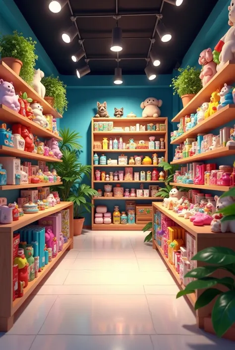 A pet shop without people where accessories are sold and there are no plants
