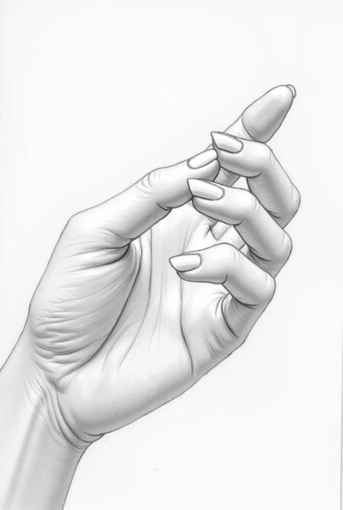 White drawing style， depicts a detailed close-up of a good-looking hand ringing the end of a finger，The bright background creates a shadow of a hand 