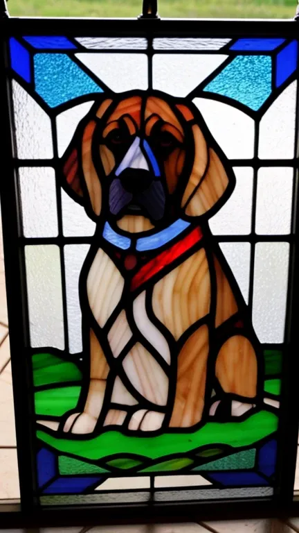 Bloodhound dog stained glass