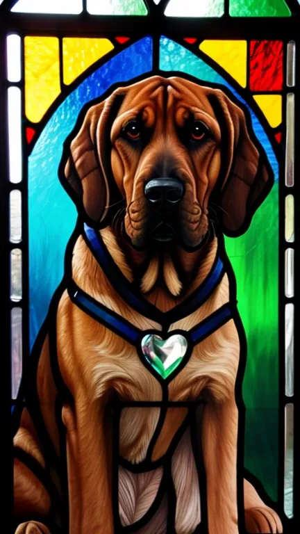 Bloodhound dog stained glass