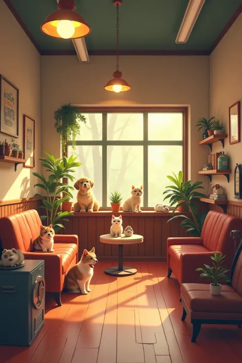 Waiting room for pets with a retro decorative style