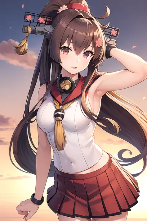 hanafuda \(yys\), hanafuda,  1 girl, alone,
 yamato_\(kantai collection\), 
(original_ costume),  headgear ,  sailor collar , se...