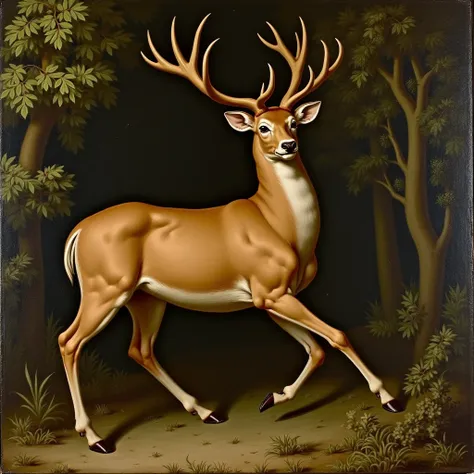    Deer has taken the natural-style early Renaissance-style image of one while holding its horns for a forward attack