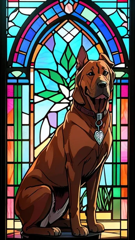 Bloodhound dog stained glass