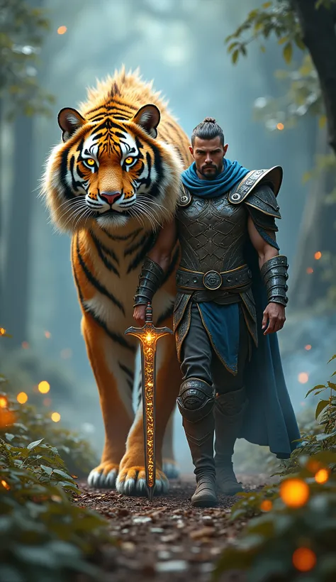 Crie a imagem 9:16 photorealistic, ultra-realistic, Full hd, 8k, HDR.

"A majestic hybrid creature in a mystical forest, with one half of its body resembling a fierce, golden tiger with glowing amber eyes and the other half resembling a mythical dragon, ad...