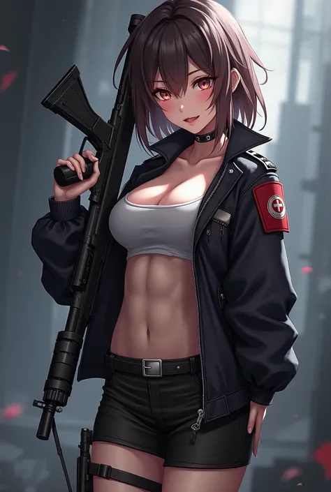 anime girl with a gun and a jacket, fine details. girls frontline, from girls frontline, m4 sopmod ii girls frontline, with rifle, seductive anime girl, girls frontline style, guweiz, guweiz on artstation pixiv, girls frontline cg, guweiz on pixiv artstati...