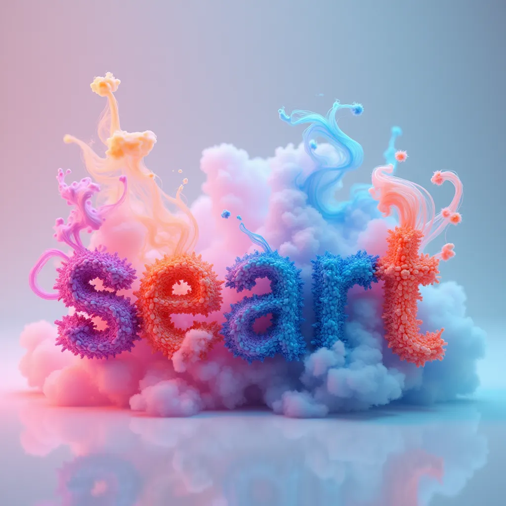  The virtual engine renders colored particle smoke，Form a set of colored smoke particle characters “Seaart Ai”，colorless background