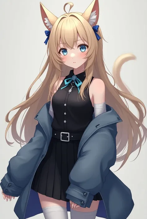 (  masterpiece:1.2),(  Best quality :1.2),( ultra-detailed :1.2),  Best quality ,  masterpiece,  8K wallpapers  , plumage ,cg ultra realistic 8k  ,epic,  very light brown almost cream hair  ,  long hair,  somewhat light blue eyes  .  With ears and cats tai...