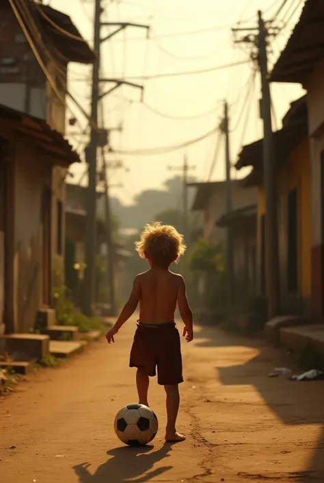 You can create a wallpaper with the theme of a very Paraguayan neighborhood with electricity cables and with a brown blond Paraguayan boy playing barefoot and without a shirt with a soccer ball in the streets as if he were taking an unprepared photo of him...