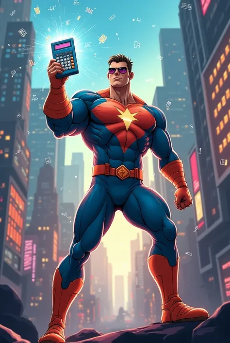 Create for me a super hero called MathMan animated style his weapon is his calculator
