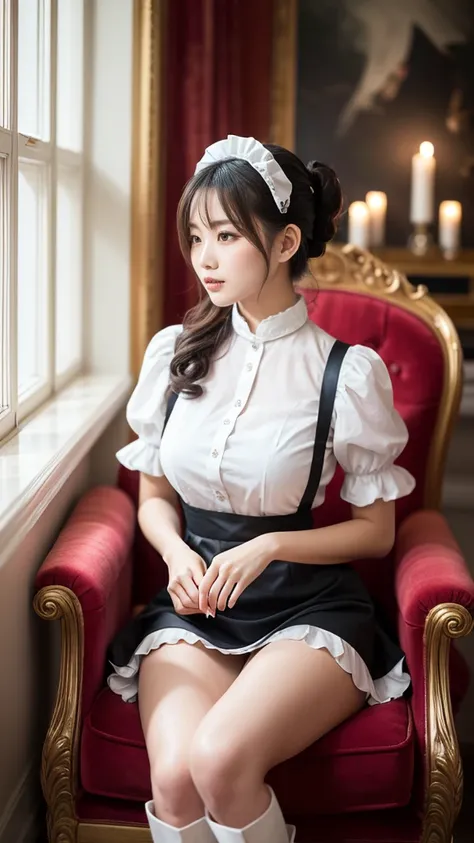 ⑤ Create an ultra-high-quality and visually stunning depiction of [Zhu Bajie] reimagined as the ultimate maid character, seamlessly blending her unique traits with the elegance of a classic maid.

- **Pose**: Sitting gracefully on a luxurious chair, exudin...