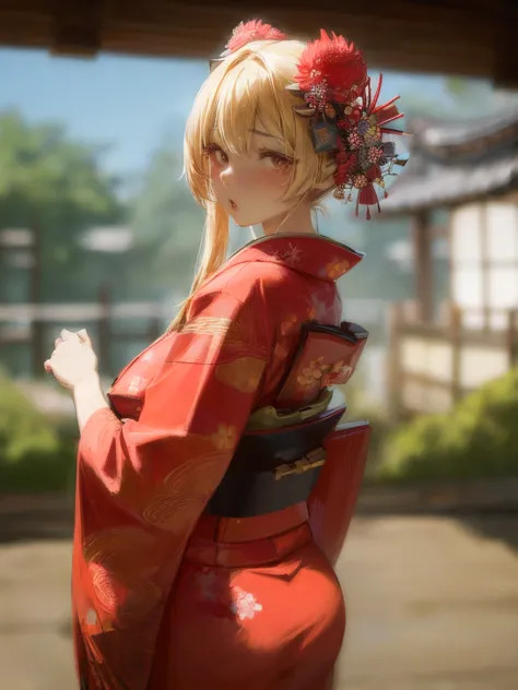 (masterpiece, highest quality:1.2), (nsfw), 1 girls, , ((she's wearing a very cute outfit)),  ((red kimono)) , ((japanese festiv...